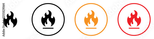 Fire icon set isolated on white background. Flat design. Flame icon sign collection. Vector illustration.