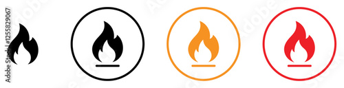 Fire icon set isolated on white background. Flat design. Flame icon sign collections. Vector illustration.