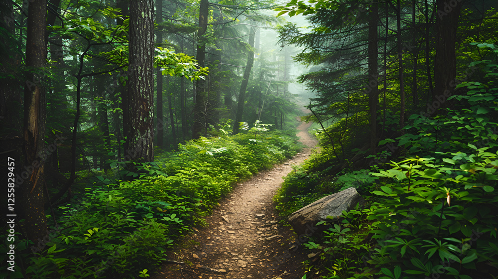 Obraz premium Adventurous Hiking Trail Through Dense Forest