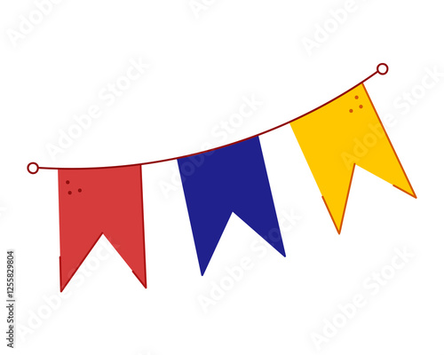 Festive garland with flags color. Hand drawn clip art for your project.