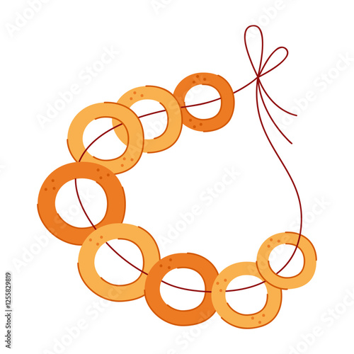 Bunch of bagels on a rope color. Hand drawn clip art for your project.