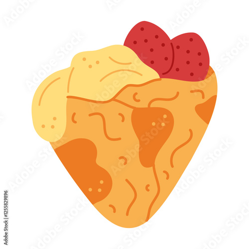 Rolled pancake with strawberries and sour cream color. Hand drawn clip art for your project.