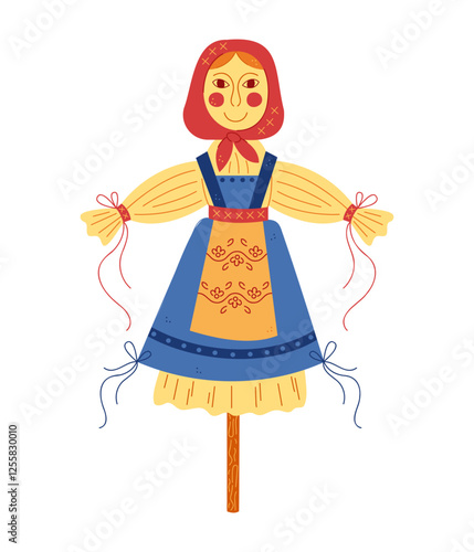 Scarecrow for celebrating Shrovetide color. Hand drawn clip art for your project.