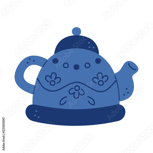 Teapot with a pattern color. Hand drawn clip art for your project.
