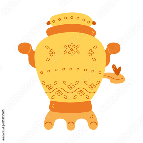Samovar with a pattern color. Hand drawn clip art for your project.