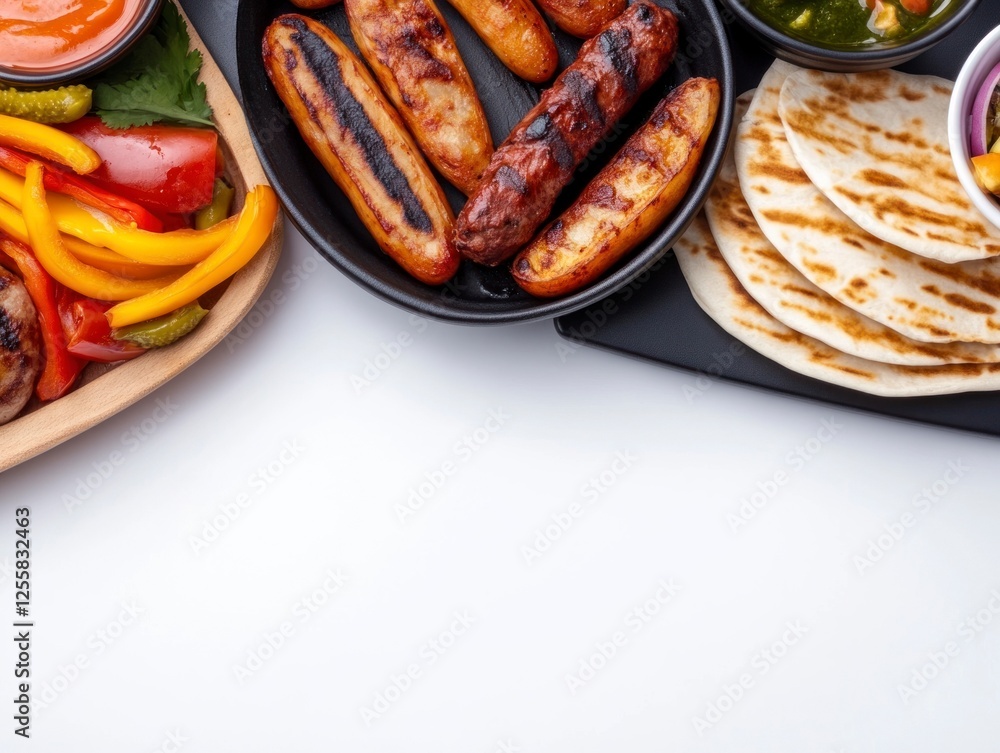 Authentic Kuwaiti Cuisine Spread featuring Grilled Sausages, Fresh Vegetables, and Warm Flatbreads on a Clean Surface Authentic Kuwaiti Cuisine Spread featuring Grilled Sausages, Fresh Vegetables, and Warm Flatbreads on a Clean Surface