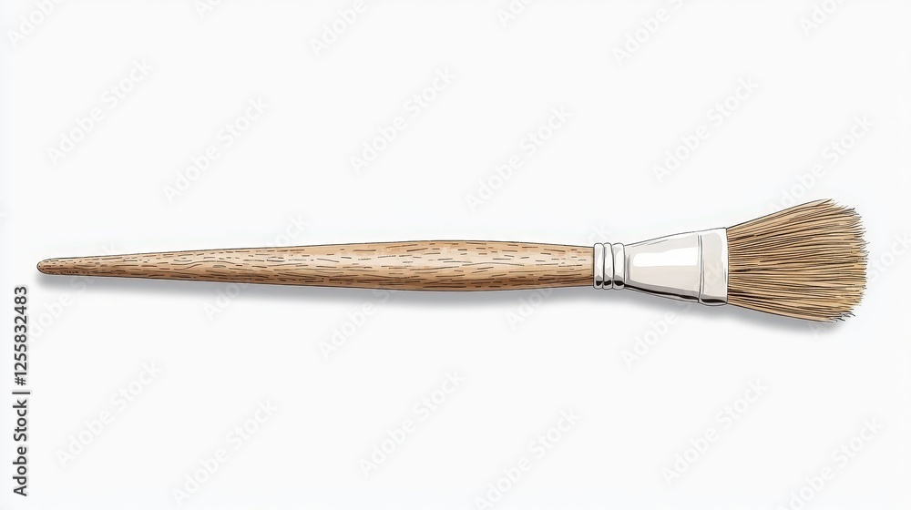 Fototapeta premium Wooden Brush with Natural Bristles for Art or Crafting Use on White Background