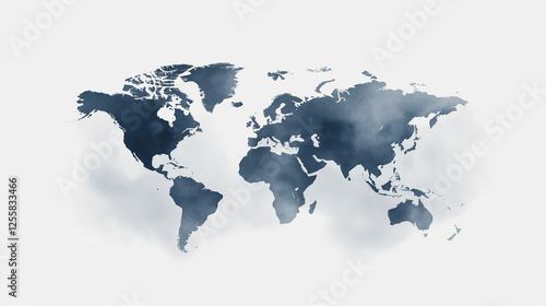 Wallpaper Mural World Map in Watercolor: A serene watercolor rendering of a world map, imbued with a soft, misty effect, evokes a sense of global connection and wanderlust. Torontodigital.ca