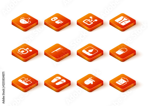 Set Swimming pool with ladder, Flip flops, Aftershave, Hairbrush, Sauna mittens, Water drop, Wooden beer mug and bucket icon. Vector