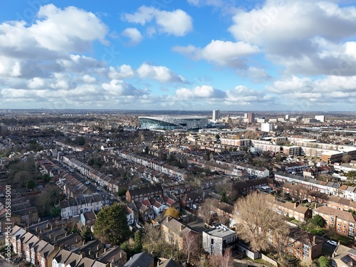 Tottenham North London UK street ,houses drone,aerial