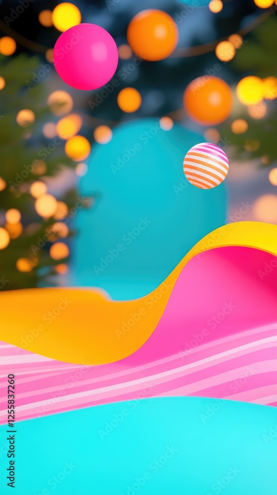 Vibrant Abstract Scene with Floating Spheres and Colorful Waves
