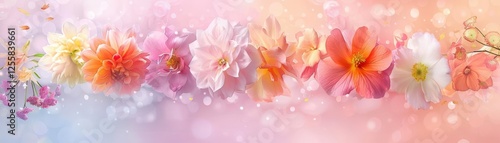 A beautiful array of colorful flowers on a soft pastel background.