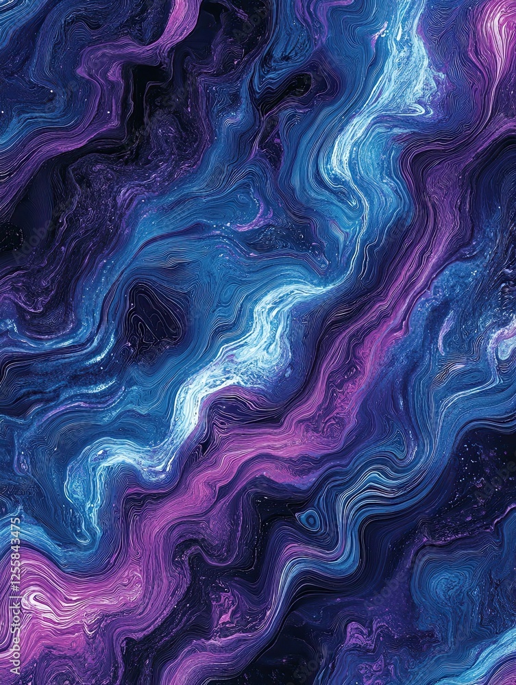 Obraz premium Abstract Marble Texture with Fluid Swirls in Shades of Purple and Blue