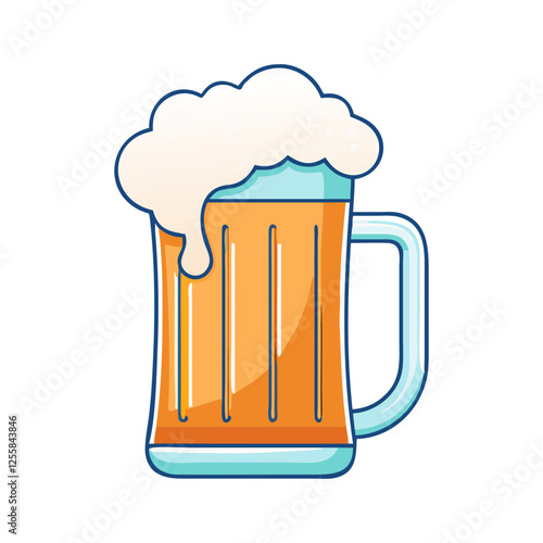 Vector Illustration of Beer Mug with Overflowing Foam.