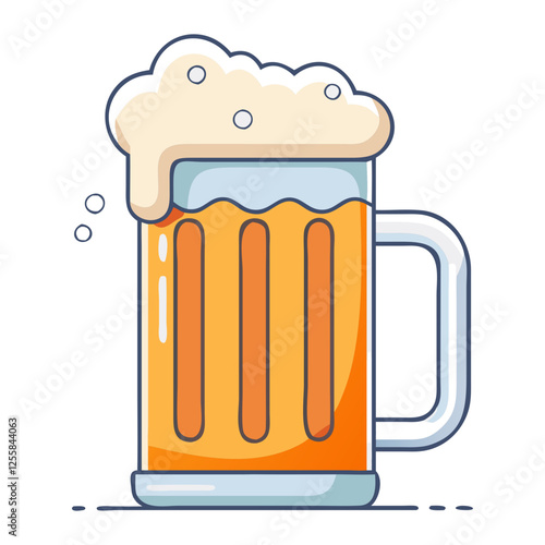 Vector Illustration of Beer Mug with Foam, A colorful vector image of a beer mug filled with golden beer and foam, perfect for drink and party concepts.
