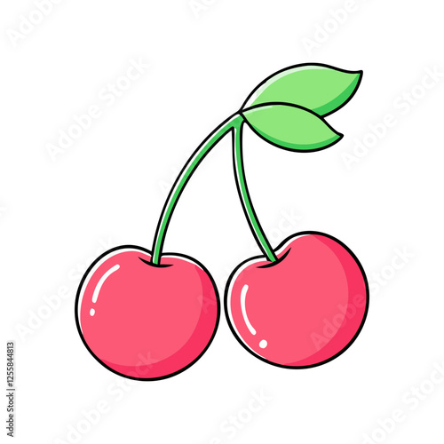 Wallpaper Mural Vector Illustration of Cherries with Leaves, A vibrant vector illustration of two cherries connected by a stem with leaves, perfect for fresh fruit concepts.
 Torontodigital.ca