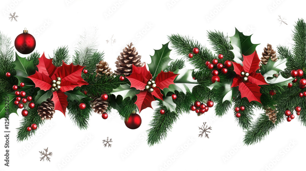 Firs and pine cones, red fruits, Christmas decorations Firs and pine cones, red fruits, Christmas decorations