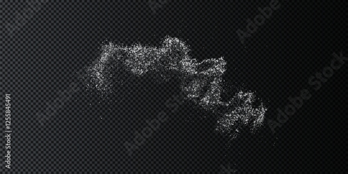 The image depicts white sugar on a black background. The sugar is presented in loose, granular forms, emphasizing its texture and detail. The minimalistic composition highlights the contrast between 