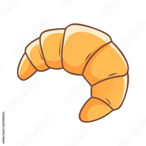 Freshly Baked Croissant Illustration, A colorful vector illustration of a freshly baked, golden croissant with a soft, flaky texture.
