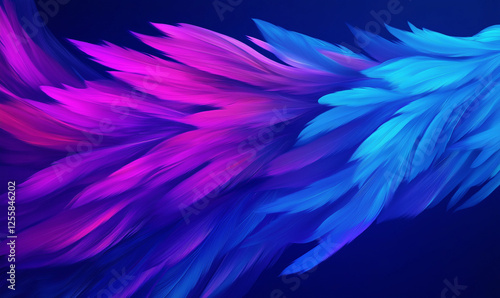 Abstract Feather Flow, Colorful Feather-like Shapes on Dark Blue Background