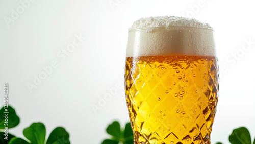 Refreshing Golden Beer in Etched Glass: Perfect for St. Patrick's Day Promotions, Irish Pub Marketing, and Event Invitations photo