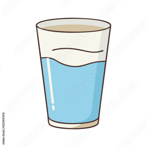 Glass of Water with Light Blue Tone, A colorful vector illustration of a glass filled with water, with a soft blue hue highlighting freshness and hydration.
