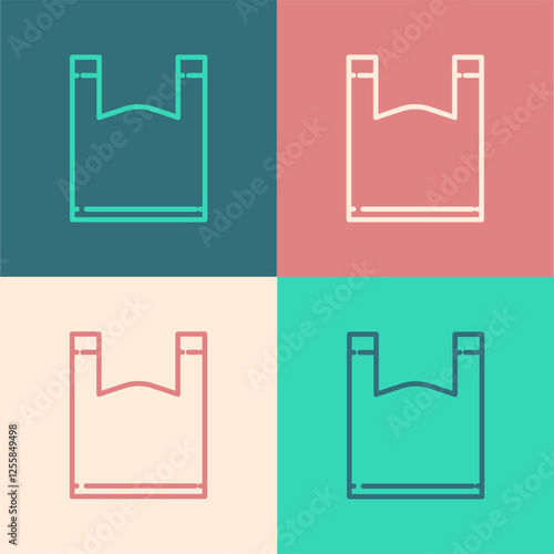 Pop art line Plastic bag icon isolated on color background. Disposable cellophane and polythene package prohibition sign. Vector Illustration