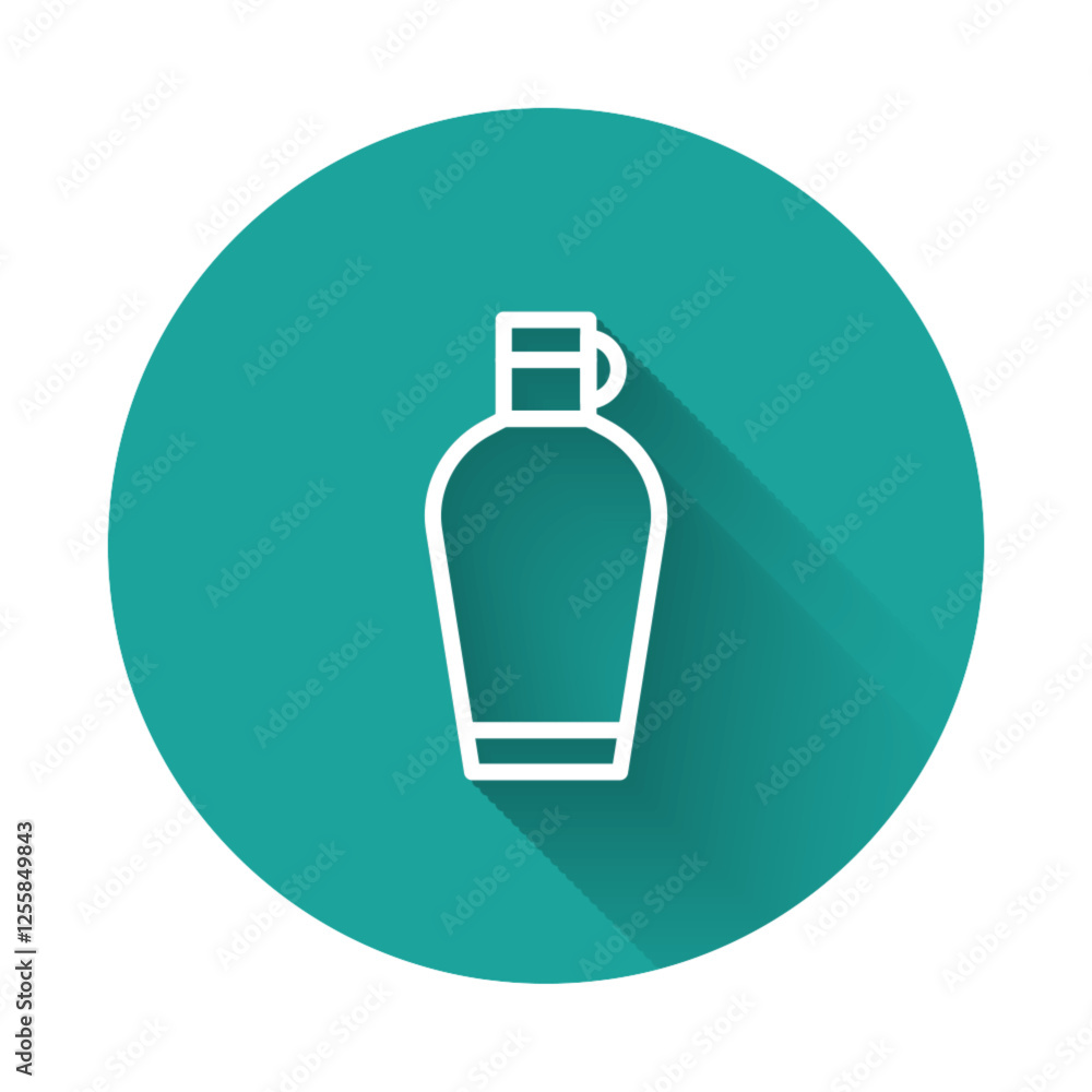 White line Canteen water bottle icon isolated with long shadow. Tourist flask icon. Jar of water use in the campaign. Green circle button. Vector White line Canteen water bottle icon isolated with long shadow. Tourist flask icon. Jar of water use in the campaign. Green circle button. Vector