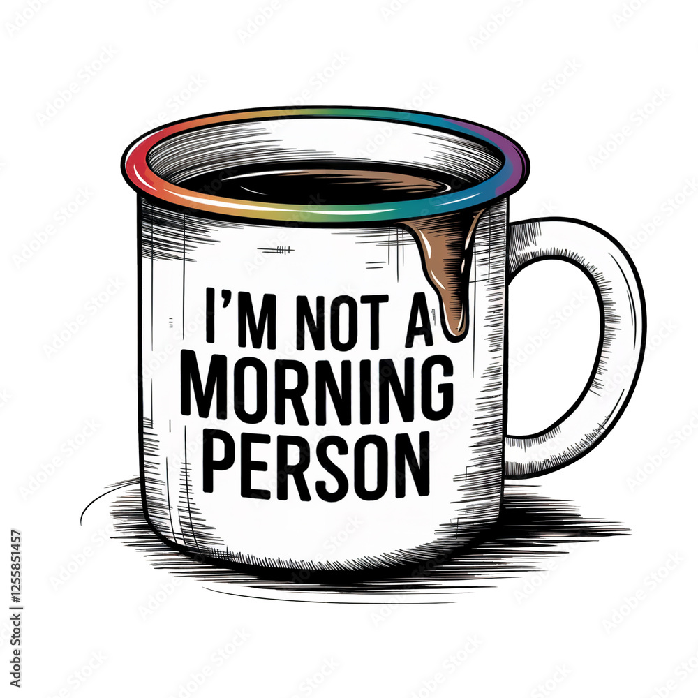 A mug filled with coffee displays the humorous message I'm not a morning person A mug filled with coffee displays the humorous message I'm not a morning person