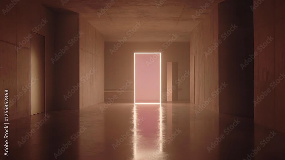 Glowing door, hallway, mystery, futuristic Glowing door, hallway, mystery, futuristic