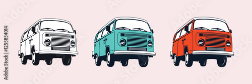 Van vector illustration. Surfing camper van vector. Camper van vector illustration for  print.