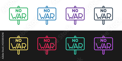 Set line No war icon isolated on black and white background. The peace symbol. Vector