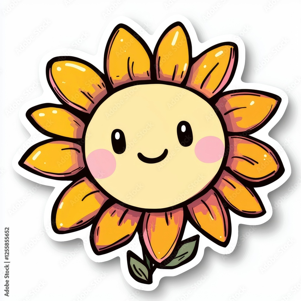 Cute Cartoon Sunflower with Happy Face - Sticker Design Cute Cartoon Sunflower with Happy Face - Sticker Design