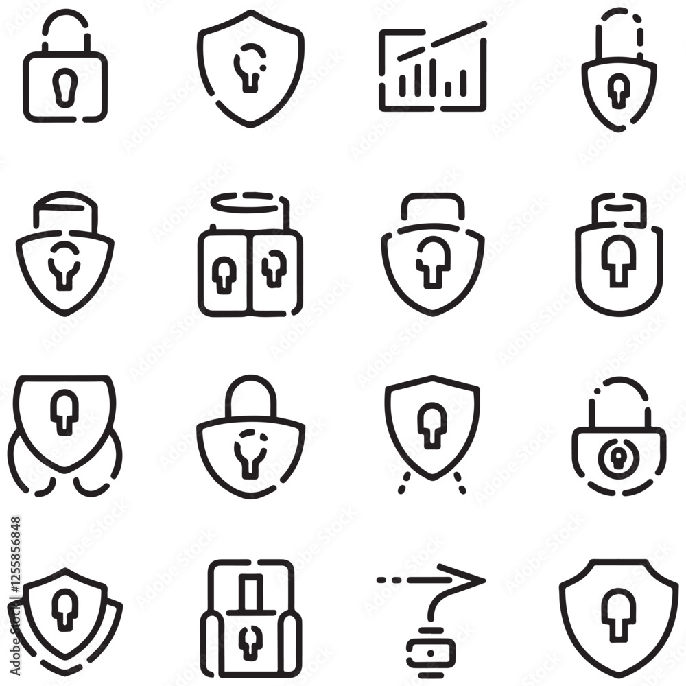 Security and protection line icons collection. Thin outline icons pack. UI icon collection. Set of line web pictogram Security and protection line icons collection. Thin outline icons pack. UI icon collection. Set of line web pictogram