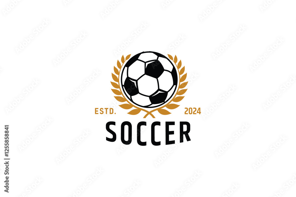 soccer logo with gold leaf combination in flat design style soccer logo with gold leaf combination in flat design style