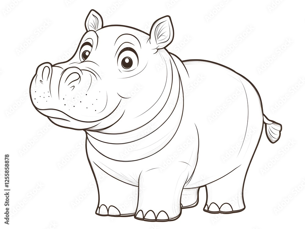 Fototapeta premium Cute Cartoon Hippopotamus Outline for Kid s Coloring and Drawing