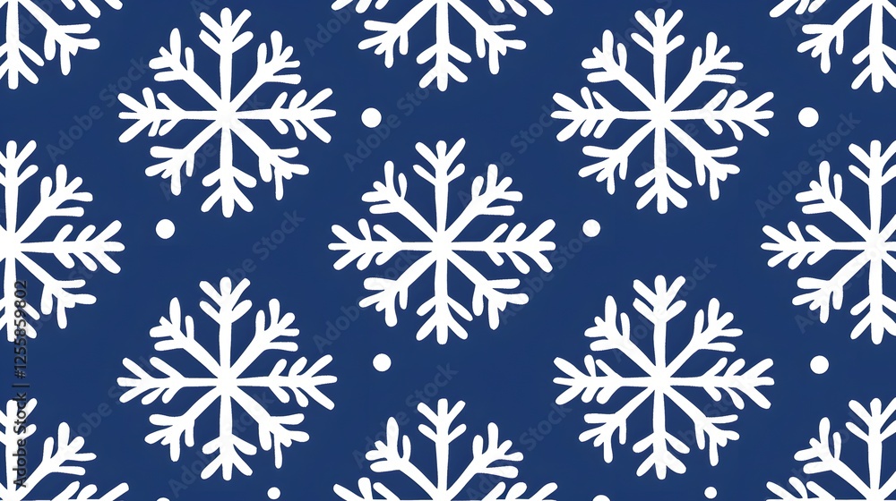 White Snowflakes on Dark Blue Background Seamless Pattern Design White Snowflakes on Dark Blue Background Seamless Pattern Design
