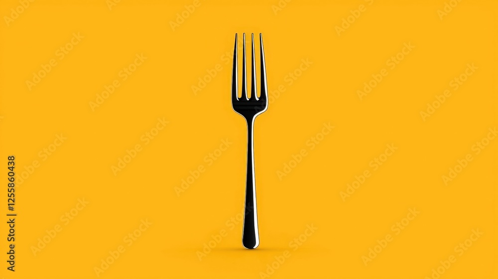 Black Fork on Bright Yellow Background for Kitchen and Dining Decor or Food Presentation Black Fork on Bright Yellow Background for Kitchen and Dining Decor or Food Presentation