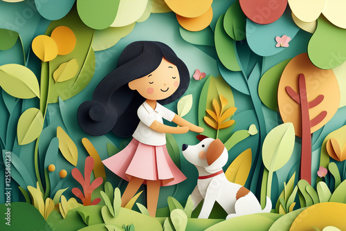 little girl in the park with puppy