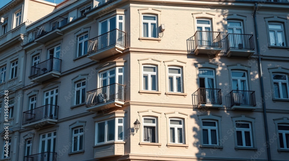 Obraz premium Historic apartment building facade for architectural photography, urban exploration blogs, and European travel websites