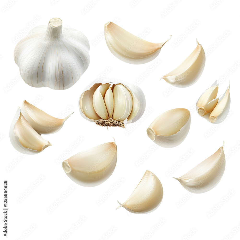 Fototapeta premium Bright light close-up of garlic cloves in kitchen food prep