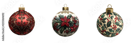 Close-up of festive christmas ornaments for holiday decor celebration photo