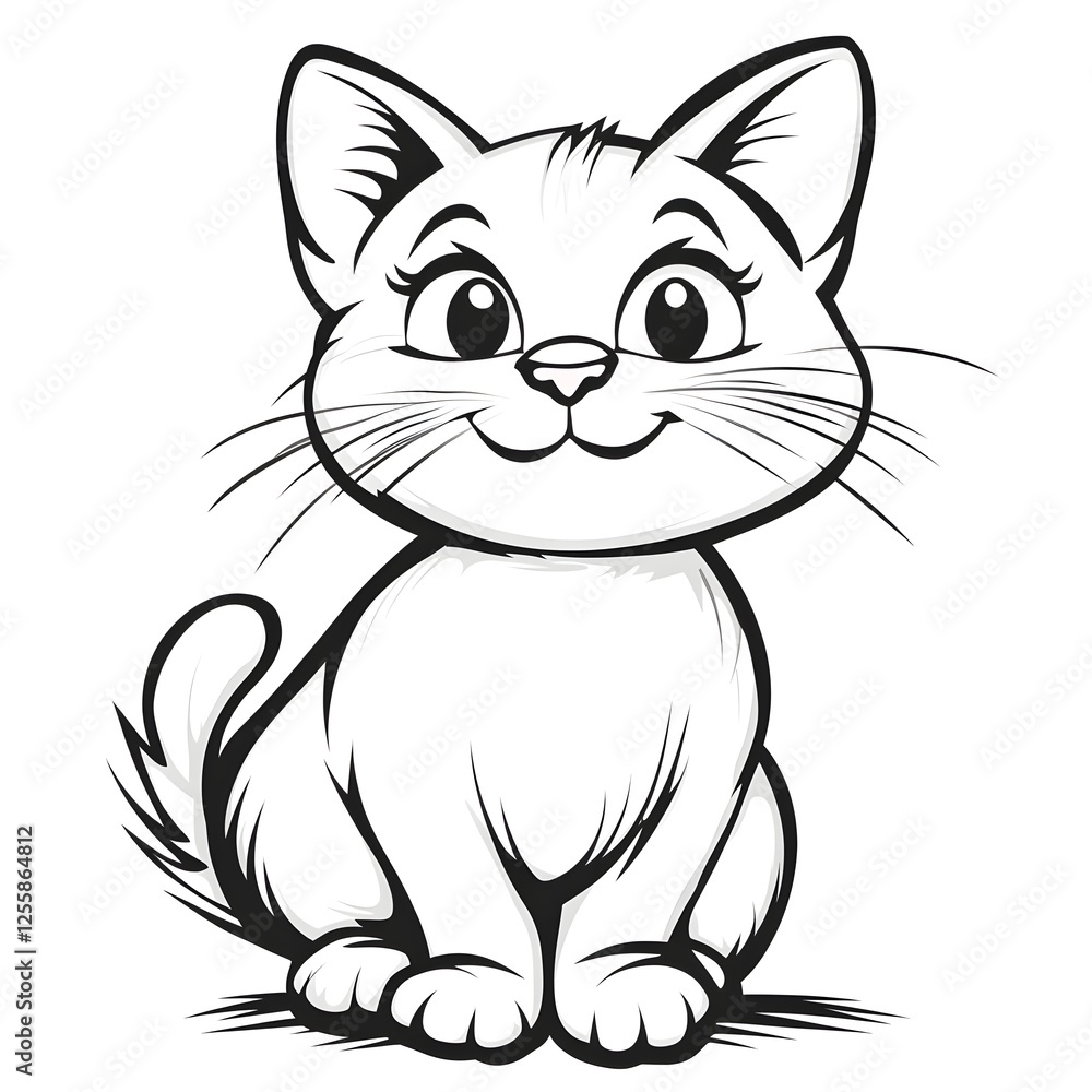 Cute Cartoon Cat with Blank Outline for Kids Coloring Cute Cartoon Cat with Blank Outline for Kids Coloring