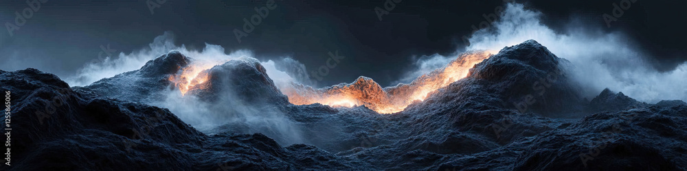 Fototapeta premium Digital Rendering of Glowing Mountain Range with Fog