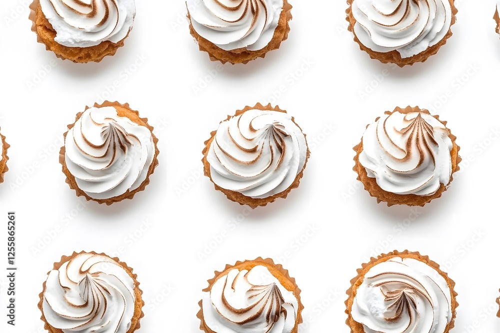 Delicious Swirled Cupcakes with White Icing on White Background Delicious Swirled Cupcakes with White Icing on White Background