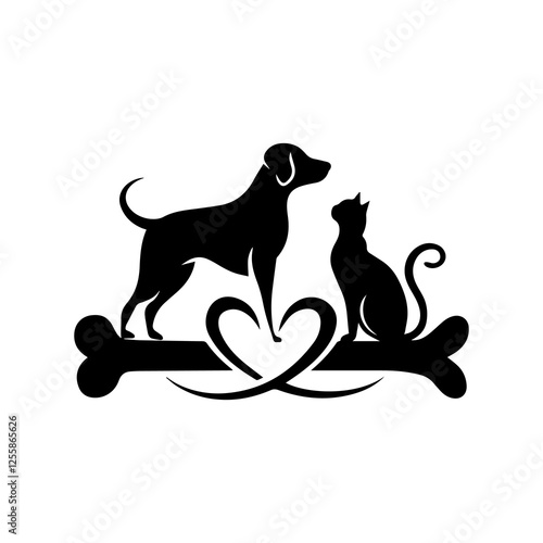 Modern style pets logos, icons. Dog, cat illustrations and symbols	