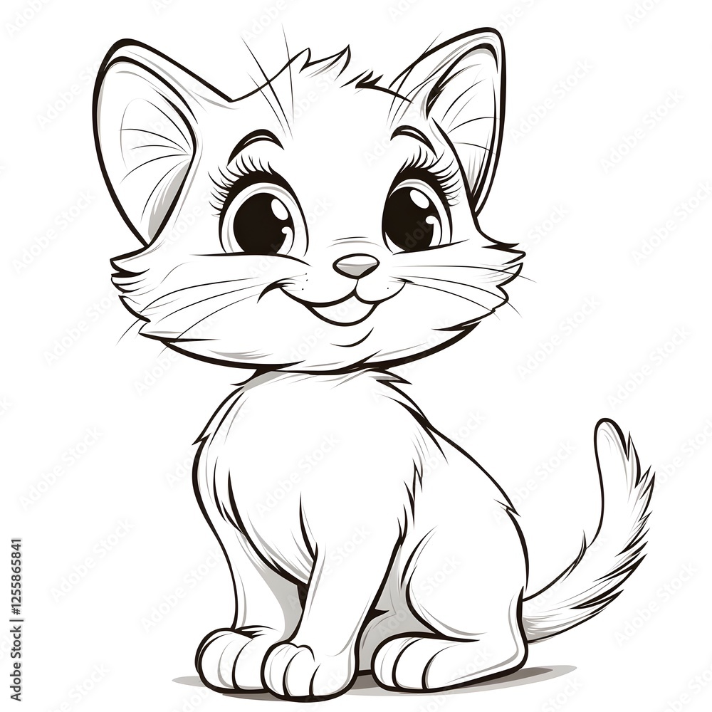 Obraz premium Cute and Playful Cartoon Kitten with Blank Outline for Kid s Creative Coloring