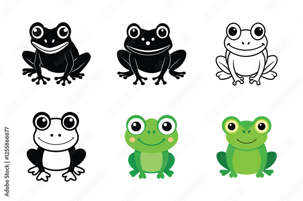 Obraz premium A set of Frog Silhouette, Cute Green Frog, Amphibian, Animal, Nature, Frog Illustration, Frog Lover