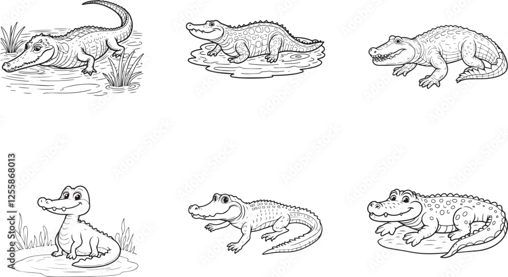 Alligator black vector bundle on white background , Alligator vector animals vector bundle Ai generated Alligator black vector bundle on white background , Alligator vector animals vector bundle Ai generated