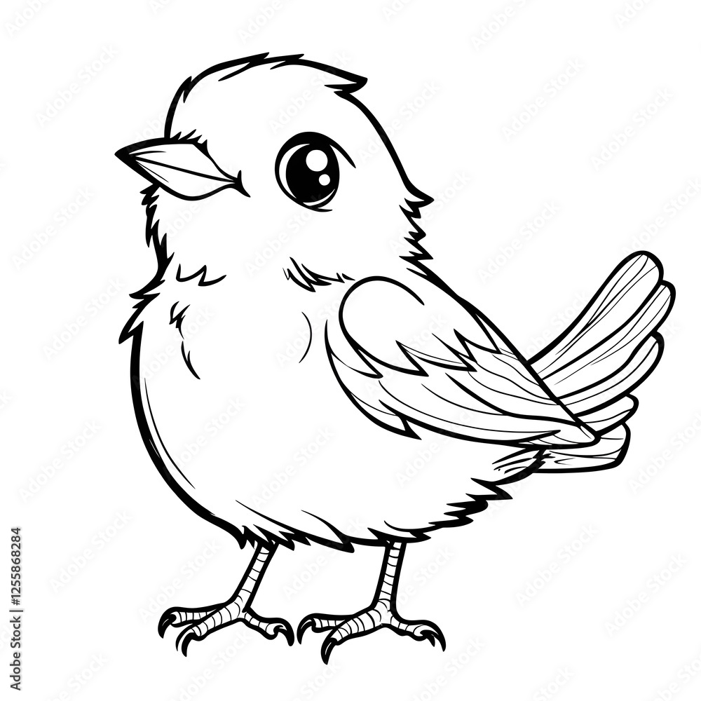 Obraz premium Adorable Cartoon Bird with Blank Outline for Coloring and Creative Expression